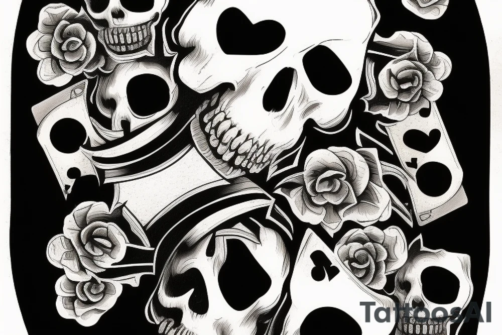 skull holding playing card tattoo idea