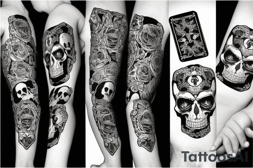 skull holding playing card tattoo idea