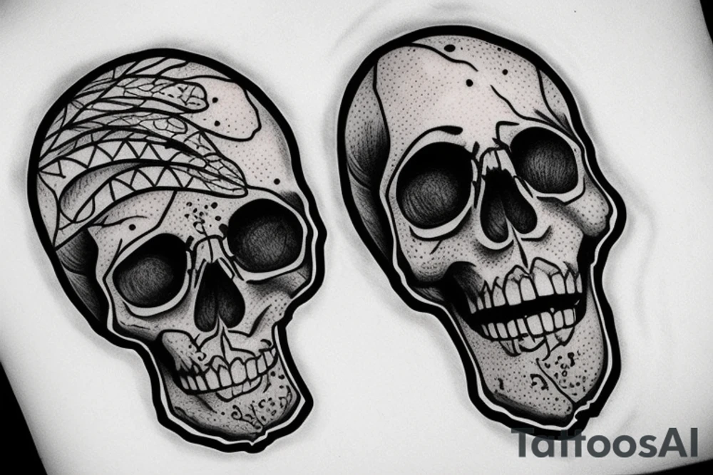 realistic skull, add hands tattoo idea