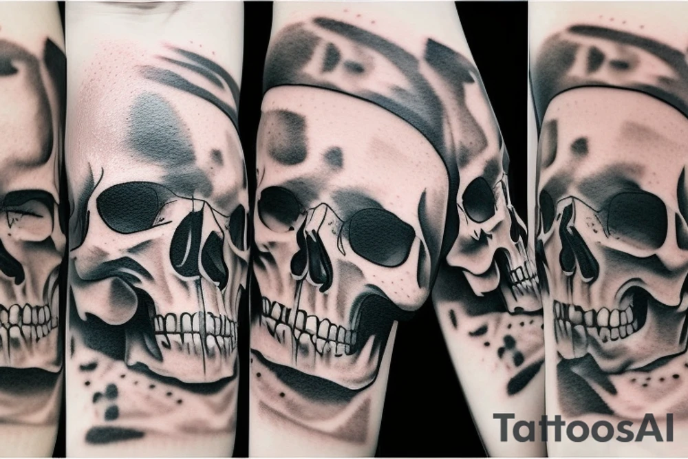 realistic skull with hands tattoo idea