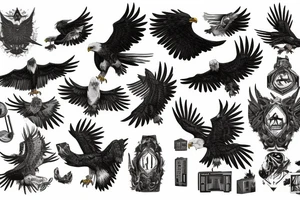 Heavy metal eagle in a nature reclaimed city tattoo idea