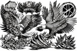 Heavy metal eagle in a nature reclaimed city tattoo idea