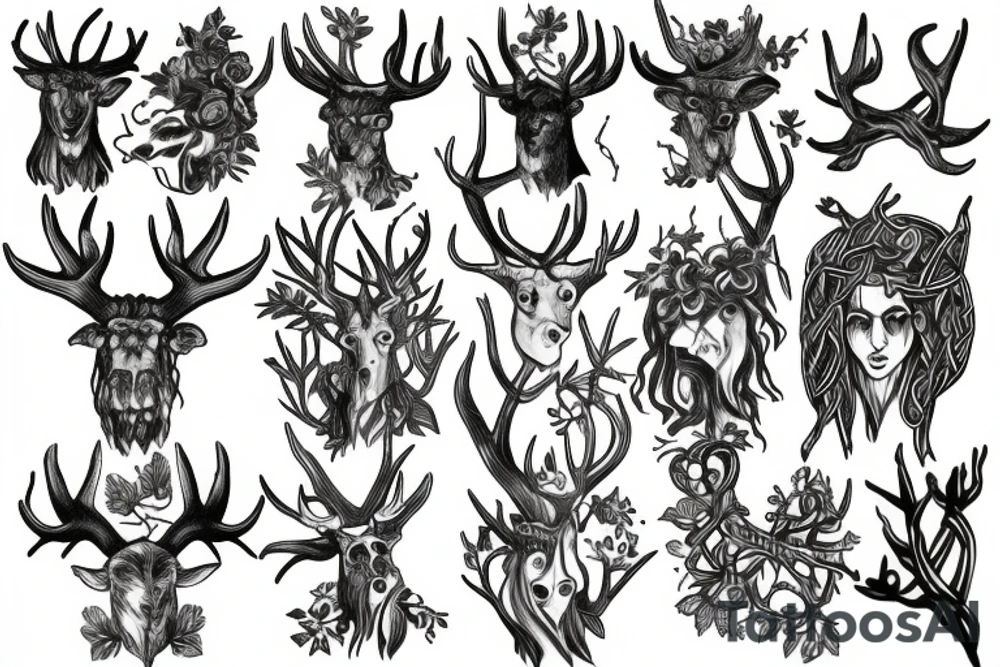 Green man, pagan, Celtic, antlers, roots, tattoo idea