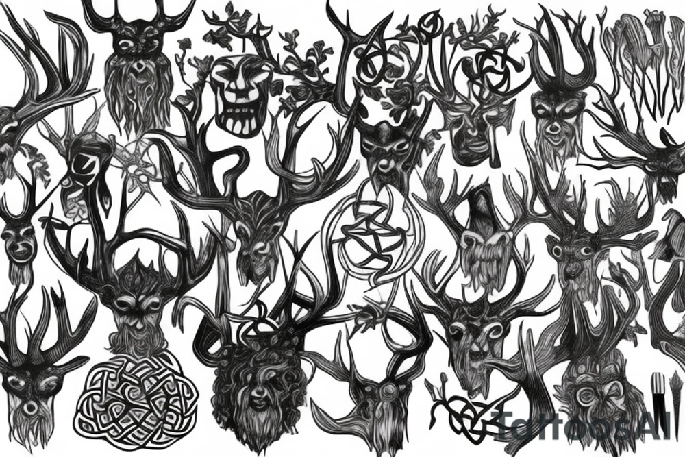 Green man, pagan, Celtic, antlers, roots, tattoo idea