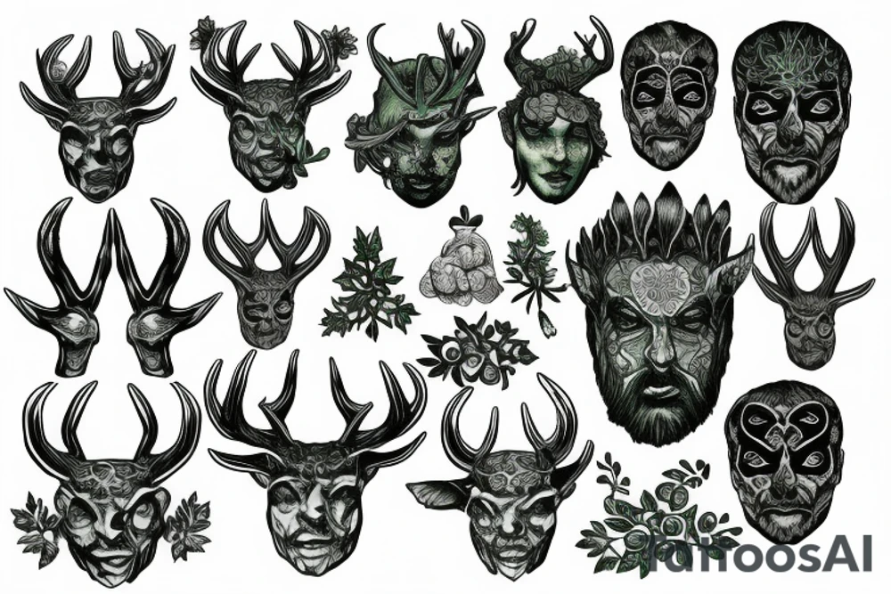 Green man face,pagan, Celtic, antlers, roots, tattoo idea