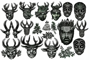 Green man face,pagan, Celtic, antlers, roots, tattoo idea