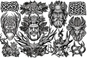 Green man face,pagan, Celtic, antlers, roots, tattoo idea
