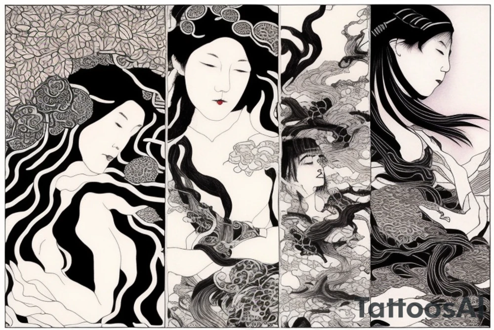 Mostly red and accents of black ink full sleeve tattoo based off of Takato Yamamoto’s artwork. I want smoke lines and contrast between the negative space. Make it look grunge but feminine. tattoo idea