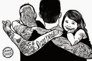 dad and daughter having fun, daughter sitting on daddy shoulders when both arms of daddy and the daughter are spread out to the sides tattoo idea