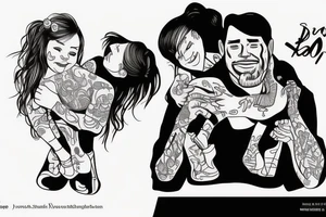 dad and daughter having fun, daughter sitting on daddy shoulders when both arms of daddy and the daughter are spread out to the sides tattoo idea
