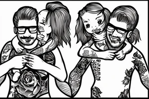 dad and daughter having fun, daughter sitting on daddy shoulders when both arms of daddy and the daughter are spread out to the sides tattoo idea