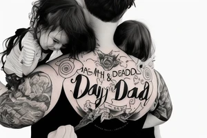 dad and daughter having fun, daughter sitting on daddy shoulders when both arms of daddy and the daughter are spread out to the sides tattoo idea