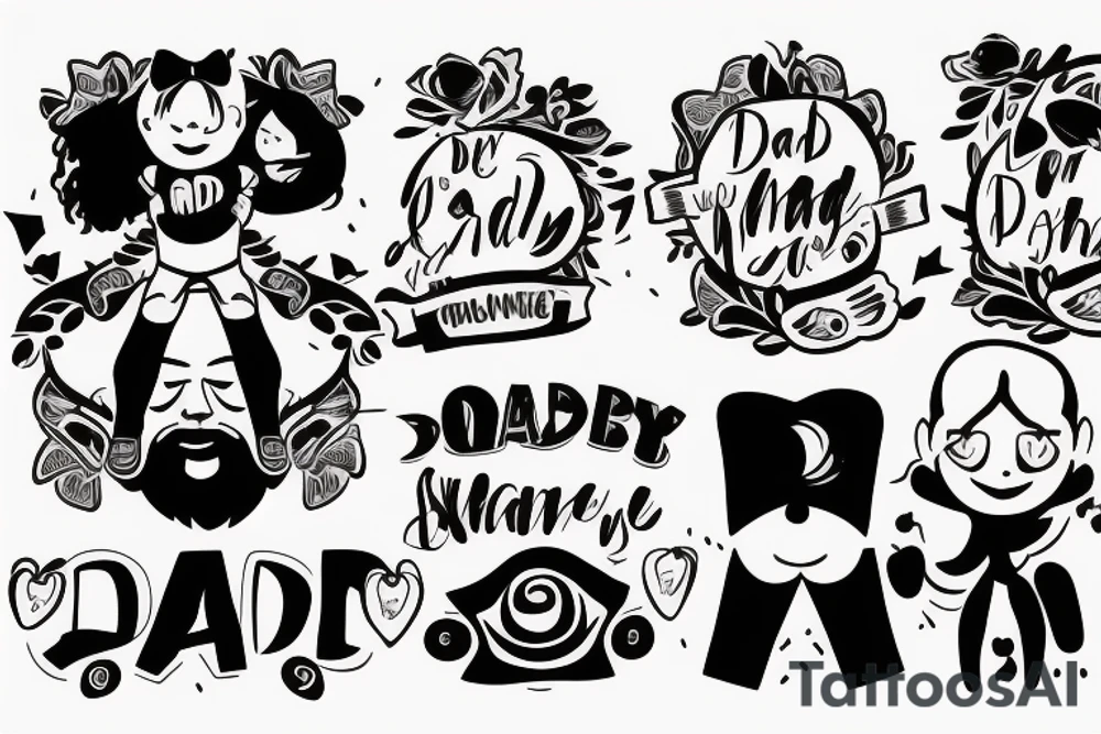 dad and daughter having fun, daughter sitting on daddy shoulders when both arms of daddy and the daughter are spread out to the sides tattoo idea