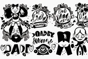 dad and daughter having fun, daughter sitting on daddy shoulders when both arms of daddy and the daughter are spread out to the sides tattoo idea