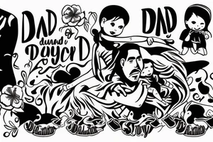 dad and daughter having fun, daughter sitting on daddy shoulders when both arms of daddy and the daughter are spread out to the sides tattoo idea