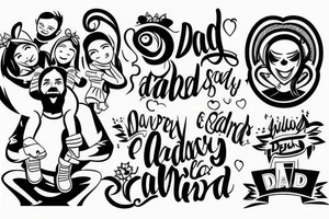 dad and daughter having fun, daughter sitting on daddy shoulders when both arms of daddy and the daughter are spread out to the sides tattoo idea