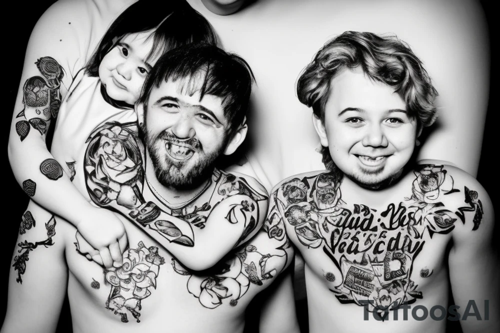 dad and daughter having fun, daughter sitting on daddy shoulders when both arms of daddy and the daughter are spread out to the sides tattoo idea
