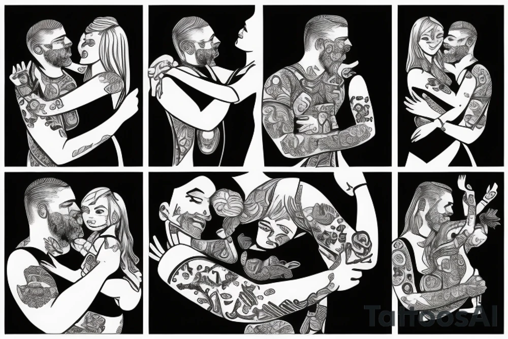 dad and daughter having fun, daughter sitting on daddy shoulders when both arms of daddy and the daughter are spread out to the sides tattoo idea