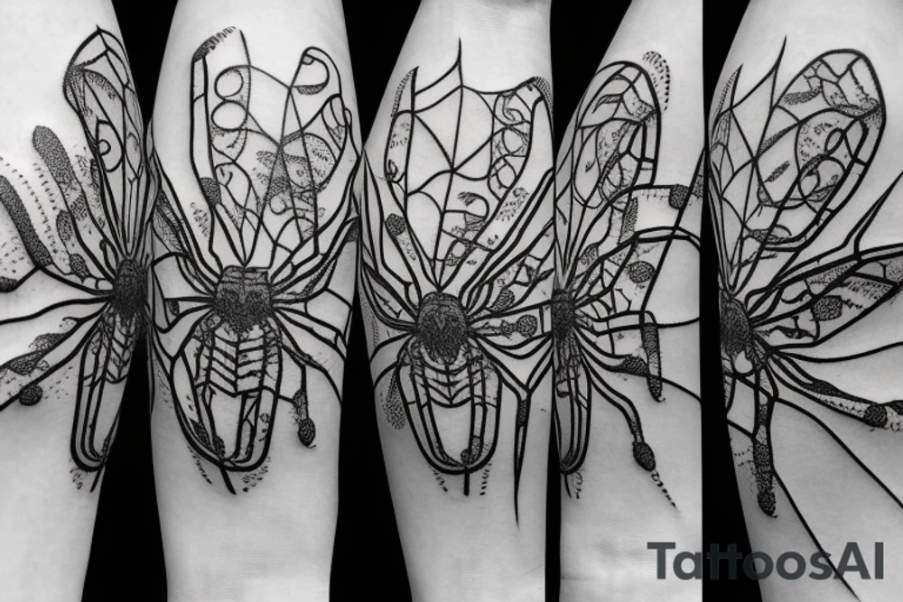 orb weaver on web and flowers tattoo idea