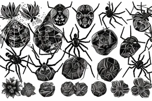 orb weaver on web and flowers tattoo idea