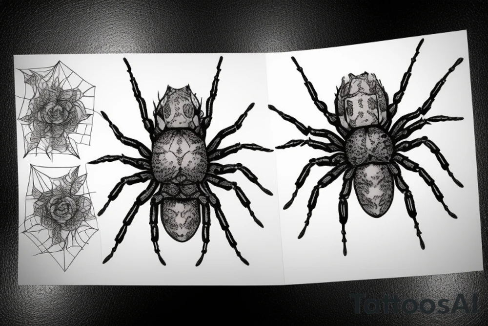 orb weaver on web and flowers tattoo idea