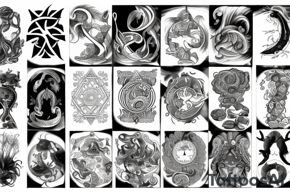 Masculine cancer and aquarius zodiac tattoo idea