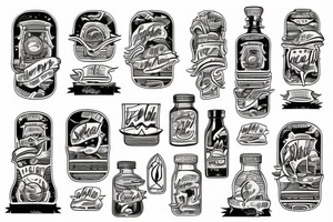 "Ship in a Bottle" at sunset with waves, and text tattoo idea
