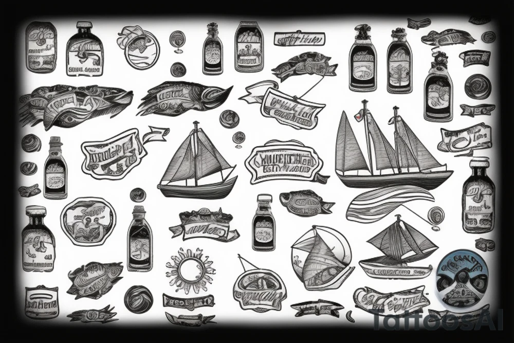 "Ship in a Bottle" at sunset with waves tattoo idea