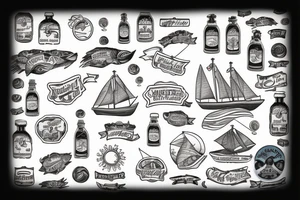 "Ship in a Bottle" at sunset with waves tattoo idea