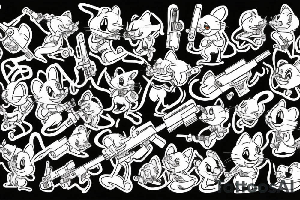 tom and jerry cartoon characters holding guns back to back tattoo idea