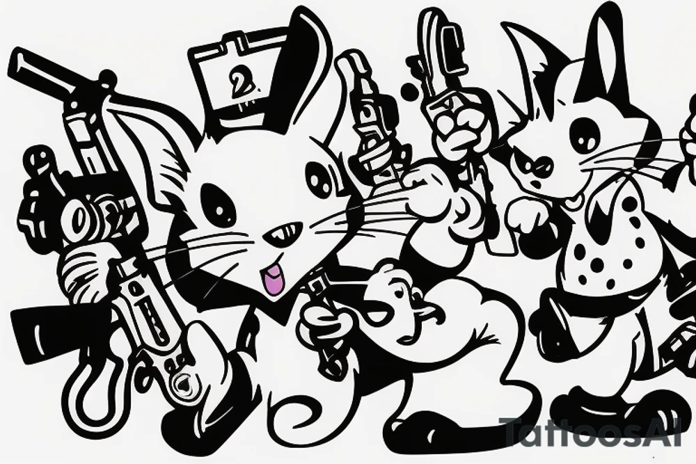 tom and jerry cartoon characters holding guns back to back tattoo idea