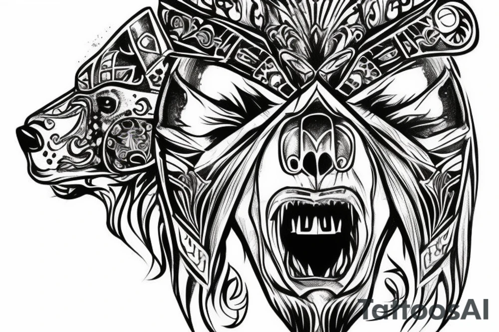 Gauntlet with bear face tattoo idea