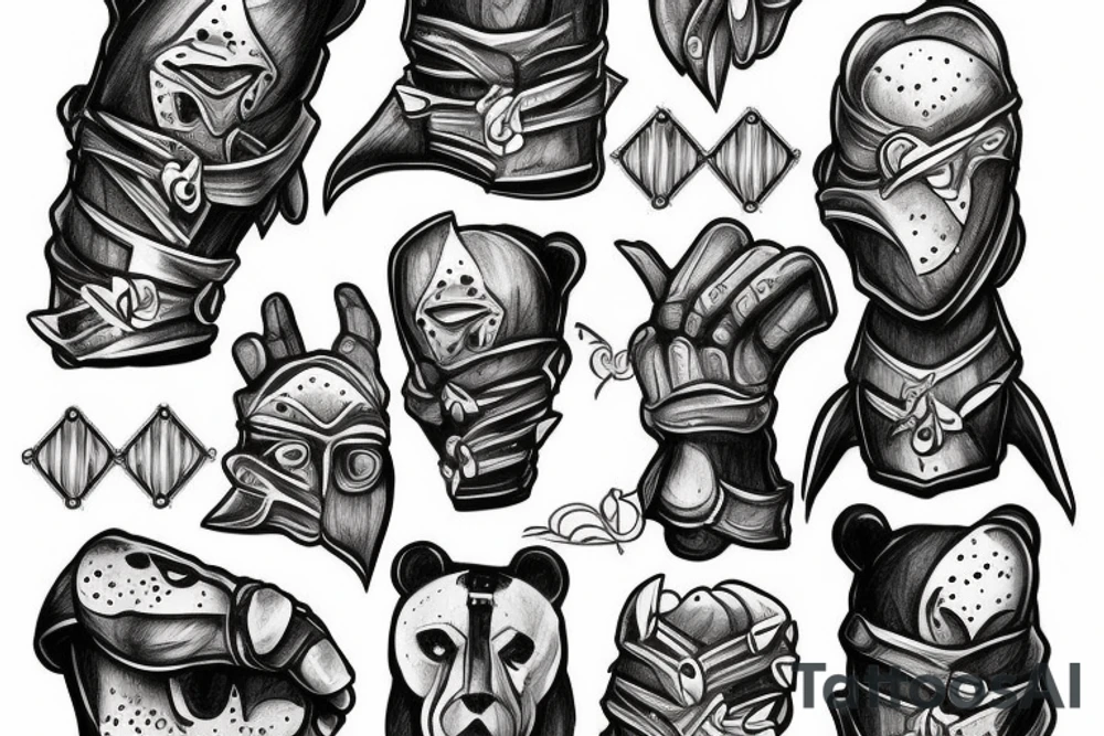 Gauntlet with bear face tattoo idea