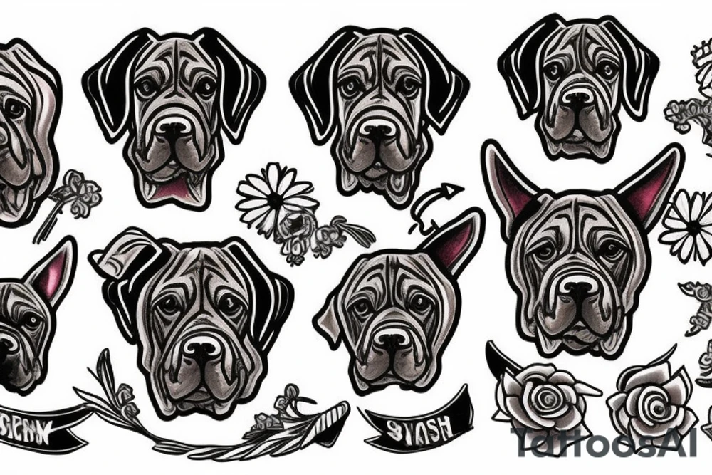 Mastiff with flowers tattoo idea