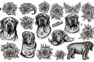 Mastiff with flowers tattoo idea