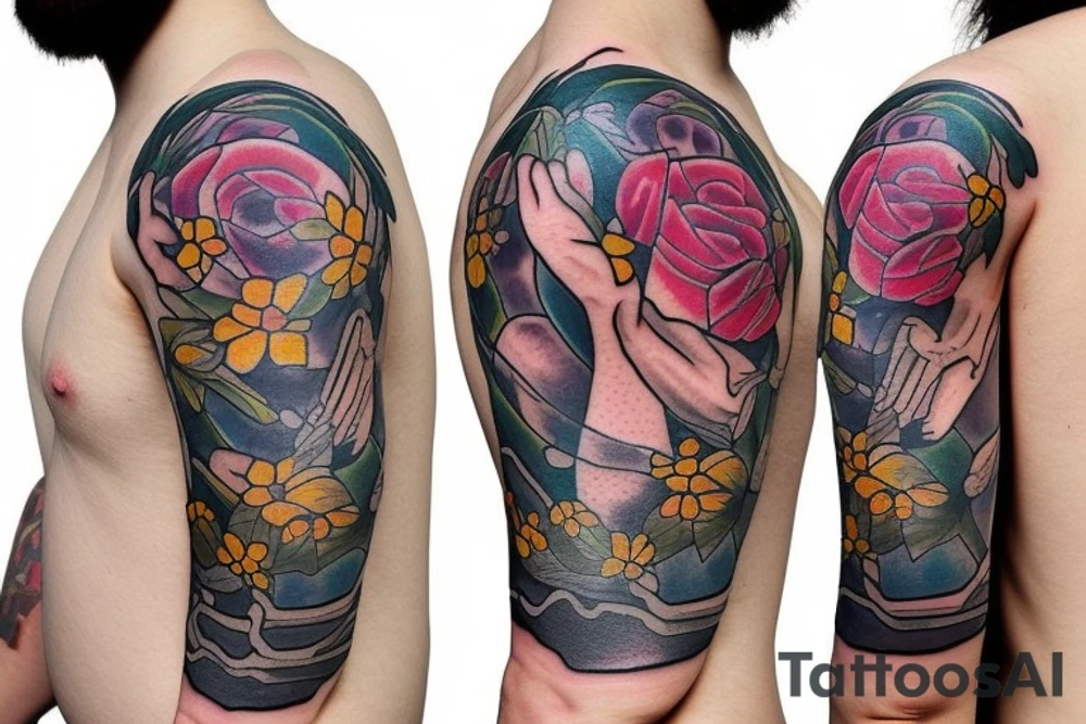 Mastiff with flowers tattoo idea