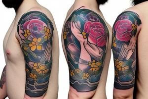 Mastiff with flowers tattoo idea