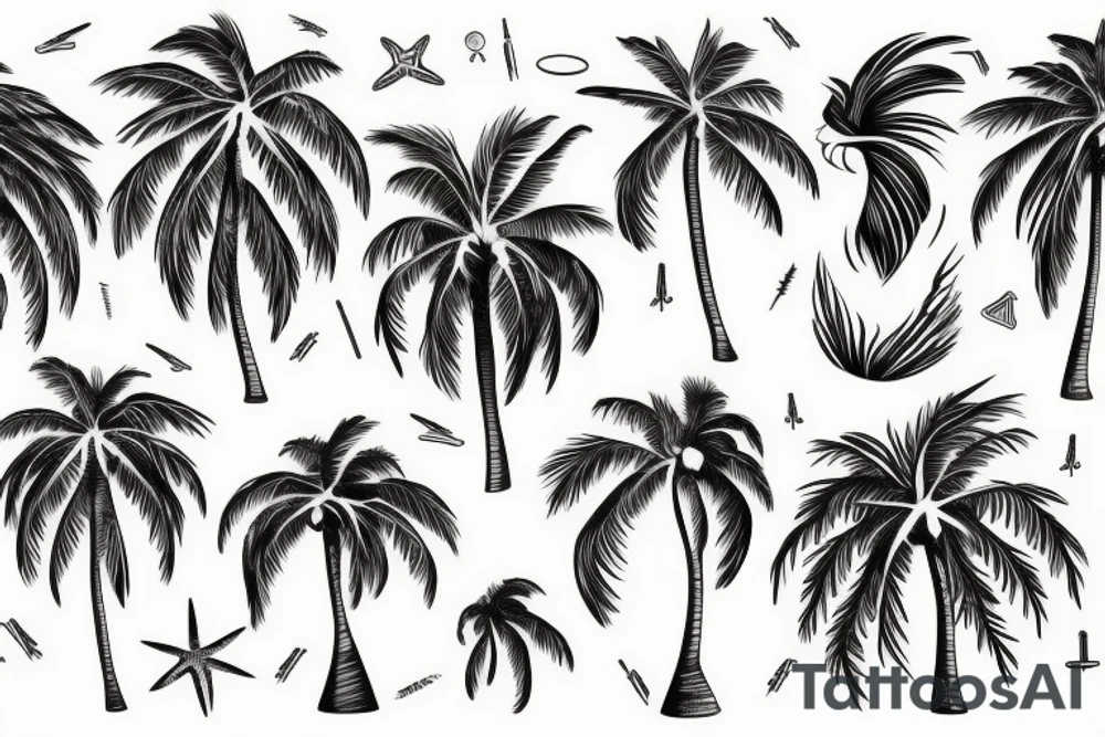 Beach themed tattoo with palm trees waves tattoo idea