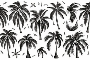 Beach themed tattoo with palm trees waves tattoo idea