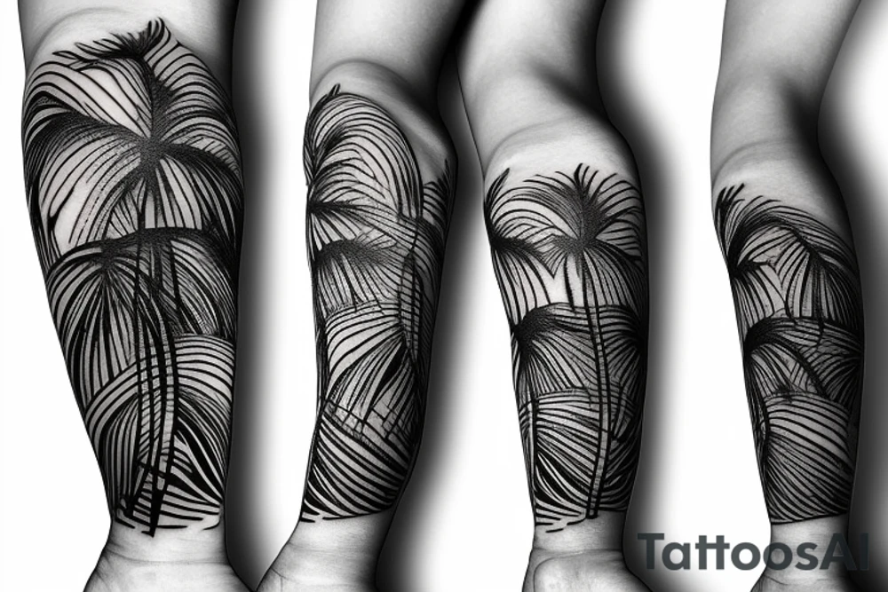 Beach themed tattoo with palm trees waves tattoo idea