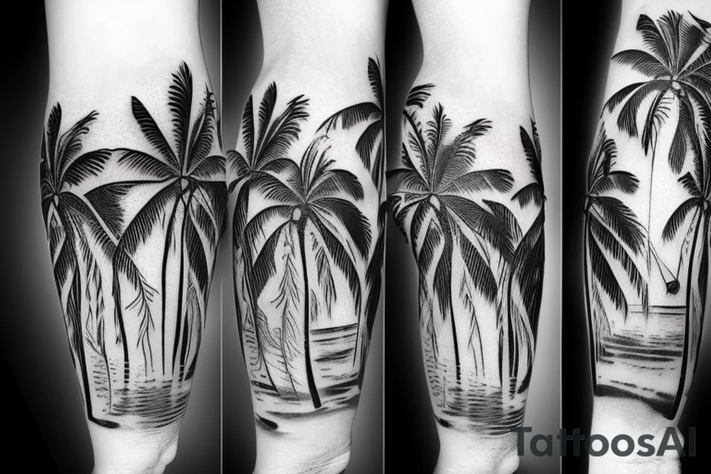 Beach themed tattoo with palm trees waves arm sleeve tattoo idea Beach themed tattoo with palm trees waves arm sleeve tattoo idea
