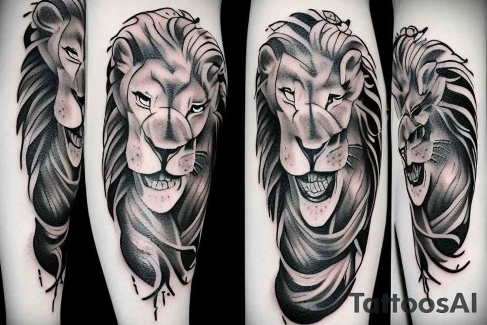 A lion in a battle with a centaur and a siren tattoo idea