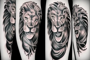 A lion in a battle with a centaur and a siren tattoo idea