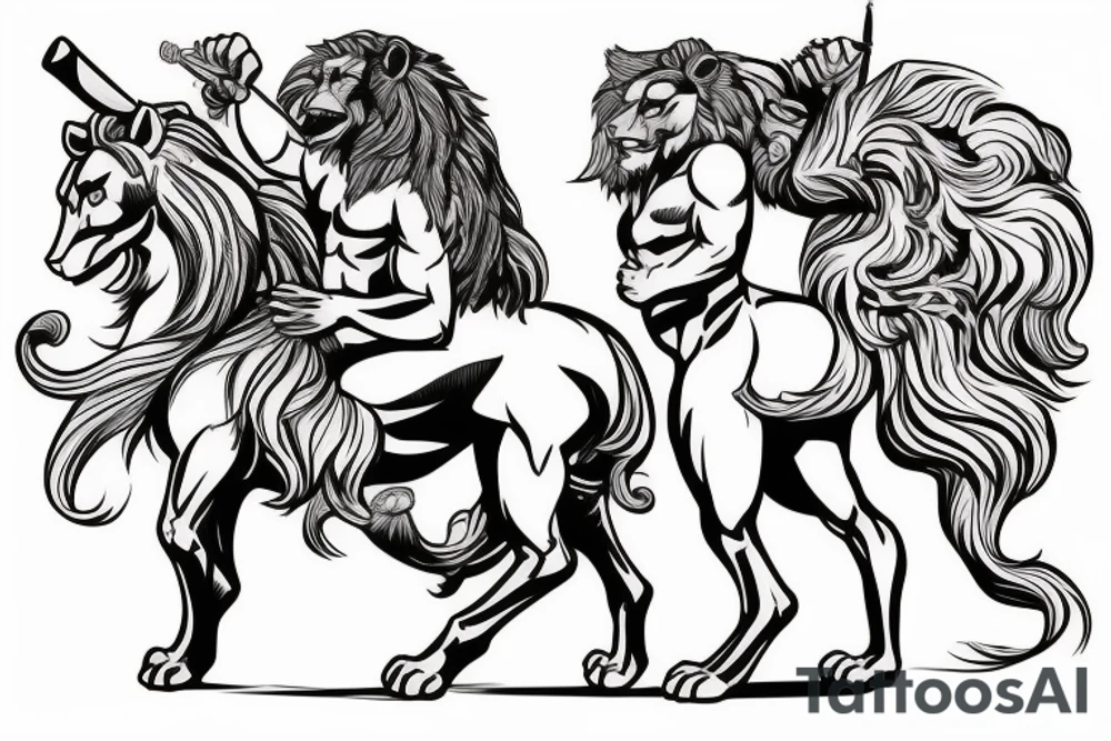 Archer centaur with a mythical lion and a mermaid tattoo idea