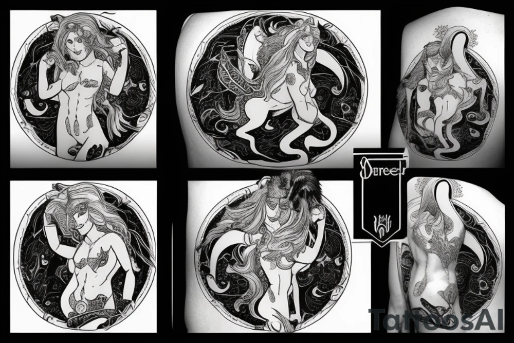 Archer centaur with a mythical lion and a mermaid tattoo idea