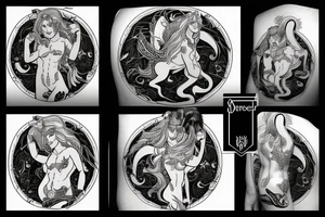 Archer centaur with a mythical lion and a mermaid tattoo idea