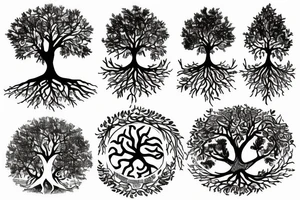 Tree of life with the map of Scotland in its roots and map of Australia in its branches tattoo idea