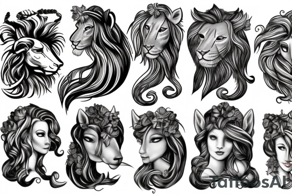 Centaur with lion and mermaid tattoo idea