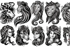Centaur with lion and mermaid tattoo idea