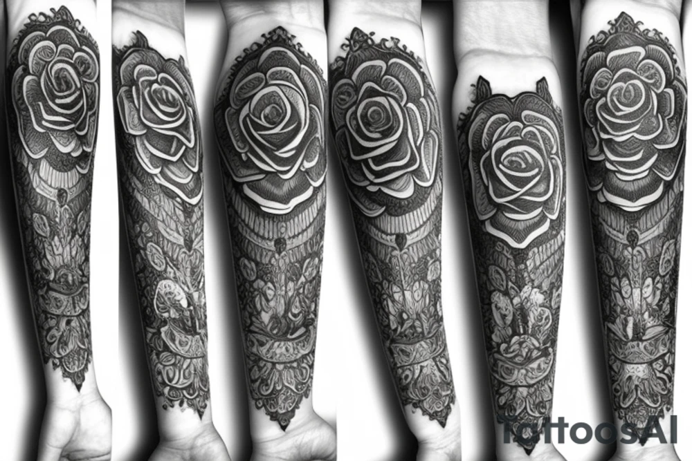 mandala roses mary praying rosary beads' tattoo idea